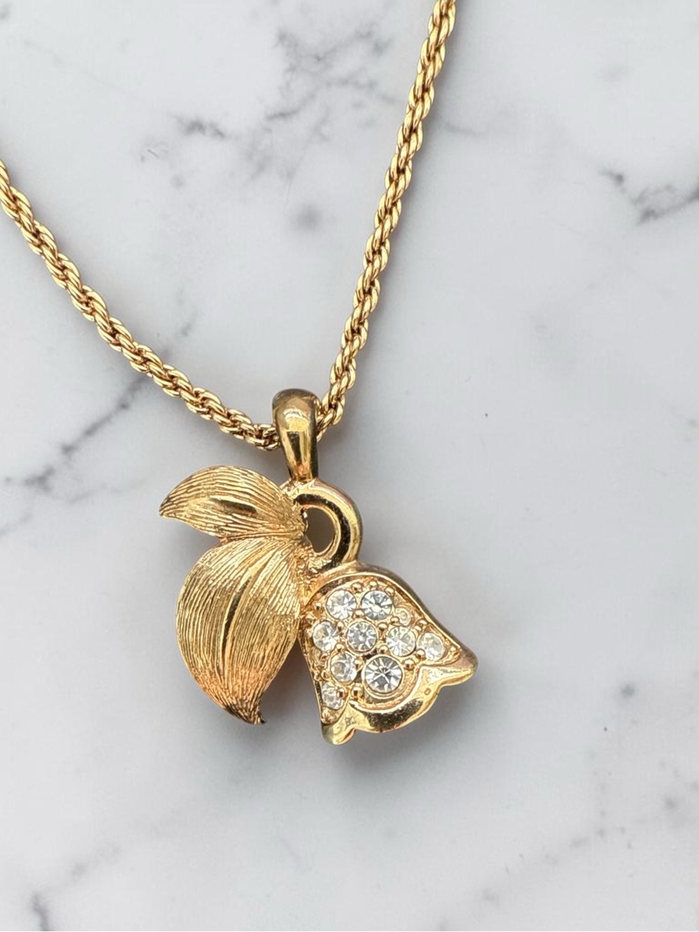 Christian Dior Vintage Lily of the Valley Bell Flower Crystal Necklace - Picture 2 of 5